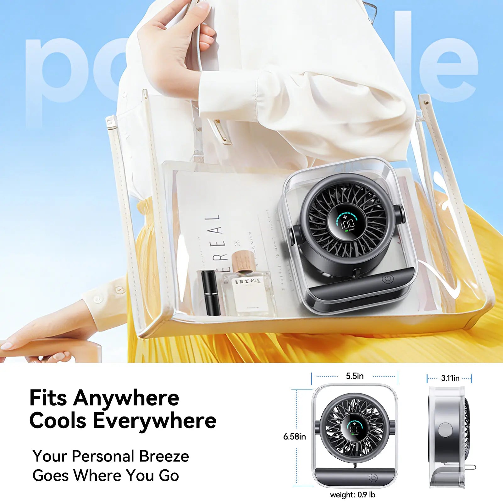 Rechargeable Turbo Desk Fan with Display